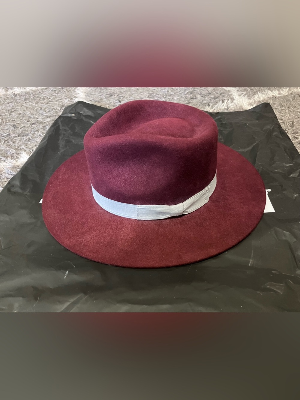 Shyanne Burgundy Wide-Brim Fedora with Light Gray Band